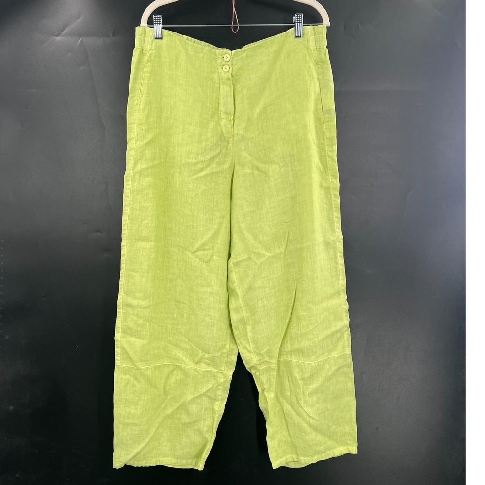 Elemente Clemente Chartreuse high rise wide leg lagenlook pants linen 3 L 10‎